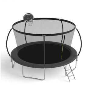 14 FT TRAMPOLINE PUMPKING STYLE WITH BASKETBALL HOOP (Color: Black)